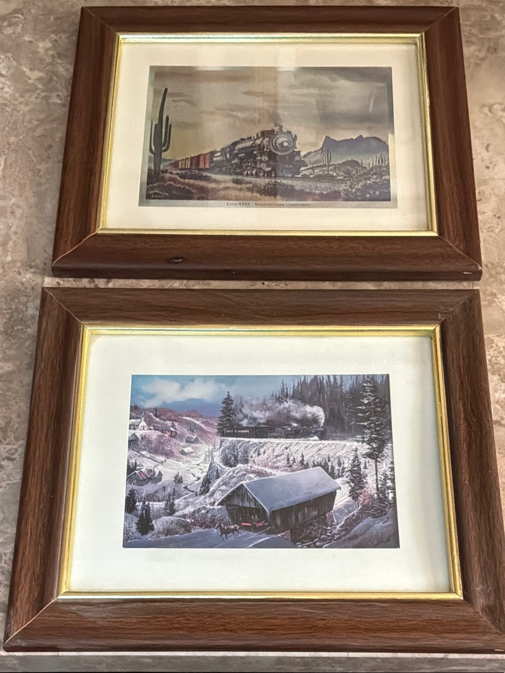 Vintage Framed Train Art Prints in - Set of 2 Railroad Museum